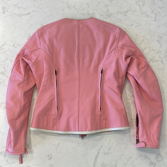First Gear Women’s Motorcycle Riding Jacket Baby Pink White Pinstriped Mob Wife - Picture 5 of 16